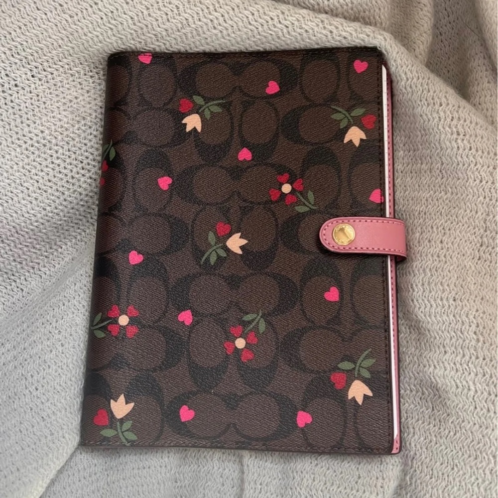 Coach Notebook in signature canvas with heart petal print new.  NWOT